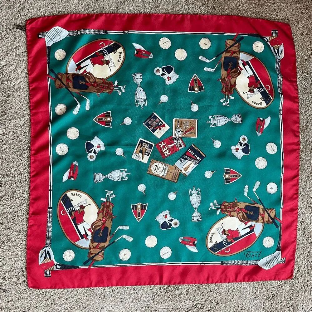 Tail Pebble Beach Golf Silk Twill Scarf Italy Old Money Country Club 27"
